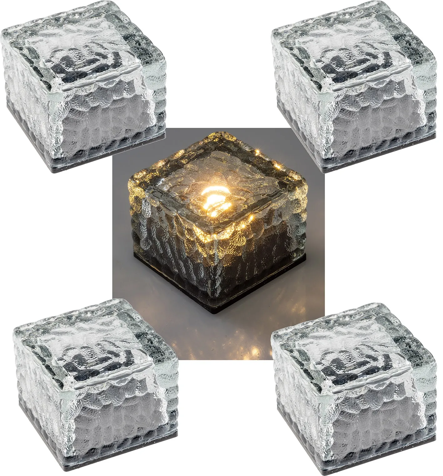 Solar Dekosteine IP65, 4er Set mit Dämmerungssensor, Warmweiß Solar Dekosteine IP65, 4er Set mit Dämmerungssensor, Warmweiß