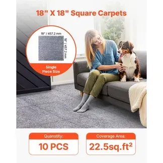 VEVOR Teppichfliesen 457,2 x 457,2 x 12 mm, 10er-Pack, selbstklebender Teppichboden mit Fläche von 2,0 m², Teppich Bodenbelag, einfacher DIY-Austausch für Wohnzimmer und Büro, Grau VEVOR Teppichfliesen 457,2 x 457,2 x 12 mm, 10er-Pack, selbstklebender Teppichboden mit Fläche von 2,0 m², Teppich Bodenbelag, einfacher DIY-Austausch für Wohnzimmer und Büro, Grau