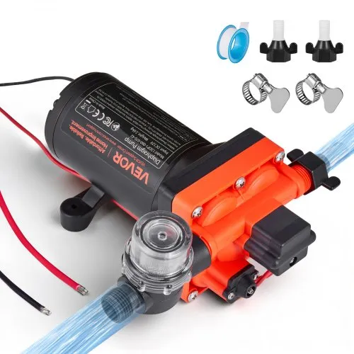 VEVOR Membranpumpe, 12 V DC, 22,7 L/min, selbstansaugende 4-Kammer-Membranwasserpumpe mit automatischem Druckschalter, 4,8 bar Druck, für Wohnmobil, Wohnwagen, Schiff, Yacht, Autowäsche VEVOR Membranpumpe, 12 V DC, 22,7 L/min, selbstansaugende 4-Kammer-Membranwasserpumpe mit automatischem Druckschalter, 4,8 bar Druck, für Wohnmobil, Wohnwagen, Schiff, Yacht, Autowäsche