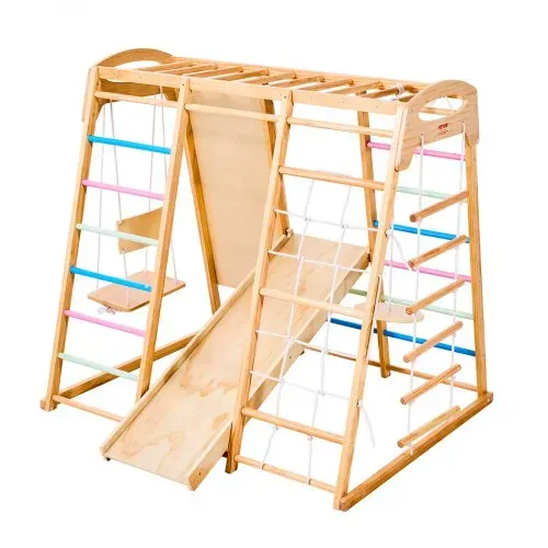 VEVOR Indoor Spielplatz Klettergerüst (9 in 1) aus Holz, 113 kg belastbares Montessori-Kletterspielzeug-Set mit Schaukeln/Klettergerüst/Rutsche/Holzleiter/Strickleiter/Kletternetz/Fels/Stange/Seil – Bild 9