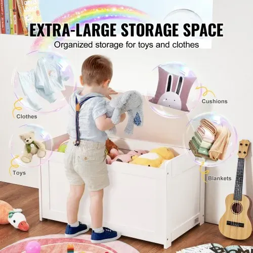 VEVOR Kindersitzbank Spielzeug Aufbewahrungsbank, Sitzbank mit Stauraum Kinder Spielzeugkiste, Spielzeug Aufbewahrung, Spielzeugkiste mit Klappdeckel und Rückenlehne, 830 x 455 x 609 mm Weiß – Bild 2