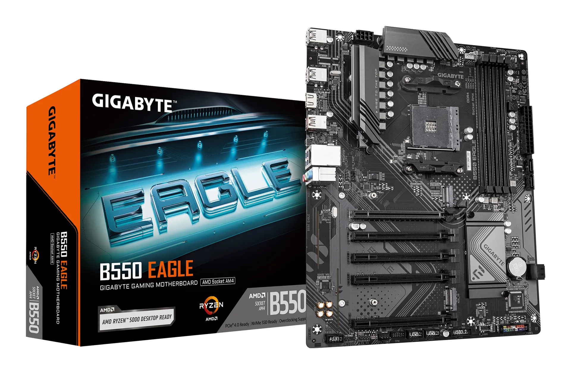 GIGABYTE B550 EAGLE Mainboard – AMD Ryzen 5000 G-Serie CPUs, 10+3+1 Phasen VRM, bis zu 3200 MHz DDR4, 1xPCIe 4.0 + 1xPCIe 3.0 M.2, 1GbE LAN, USB 3.2 Gen 2 GIGABYTE B550 EAGLE Mainboard – AMD Ryzen 5000 G-Serie CPUs, 10+3+1 Phasen VRM, bis zu 3200 MHz DDR4, 1xPCIe 4.0 + 1xPCIe 3.0 M.2, 1GbE LAN, USB 3.2 Gen 2