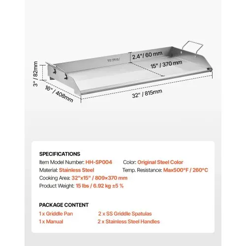 VEVOR Grillplatte Grillpfanne Edelstahl universelle rechteckige Platte (809 x 370 mm) mit flacher Oberseite, Gasgrill-Grillplatte für BBQ-Grill Teppanyaki, tragbares Familienkochgeschirr mit Griff – Bild 6