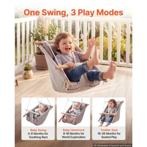 VEVOR 3-in-1 Babyschaukel Kinderschaukel 30kg Hängeschaukel aus Canvas Grau, für Indoor & Outdoor Geeignet, 5-Punkt-Gurt & Baumgurte, Hängesitz aus Holz mit Integriertem Kissen für Kleinkinder bis 3 Jahre VEVOR 3-in-1 Babyschaukel Kinderschaukel 30kg Hängeschaukel aus Canvas Grau, für Indoor & Outdoor Geeignet, 5-Punkt-Gurt & Baumgurte, Hängesitz aus Holz mit Integriertem Kissen für Kleinkinder bis 3 Jahre