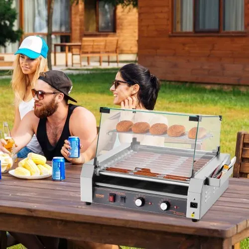 VEVOR Hot Dog Grill Maschine Hot dogs 11 Rollen Edelstahl, 2200 W, Elektrogrill mit Abdeckung & 2 Temperaturregler & seitlicher Aufbewahrungsbox & herausnehmbarem Regal & Ölauffangschale – Bild 7
