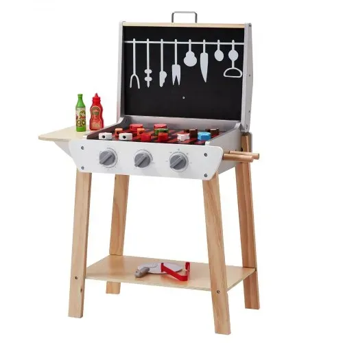 VEVOR Holzgrill-Spielzeuggrill, Kindergrill-Spielset mit Spiellebensmitteln und Grillwerkzeugen, Küchenzubehör aus Holz für Spiellebensmittel (21-teilig), Rollenspiel-Kochspielzeug für Kleinkinder, Jungen und Mädchen ab 3 Jahren, Geschenk – Bild 9