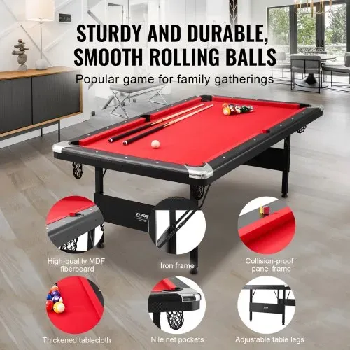 VEVOR Billardtisch, 2,13 m Pooltisch, Zusammenklappbarer Platzsparender Tisch, Billardtisch-Set inkl. Bällen, Queues, Kreide, Schwarz, Perfekt für Familienspielzimmer für Kinder und Erwachsene – Bild 2