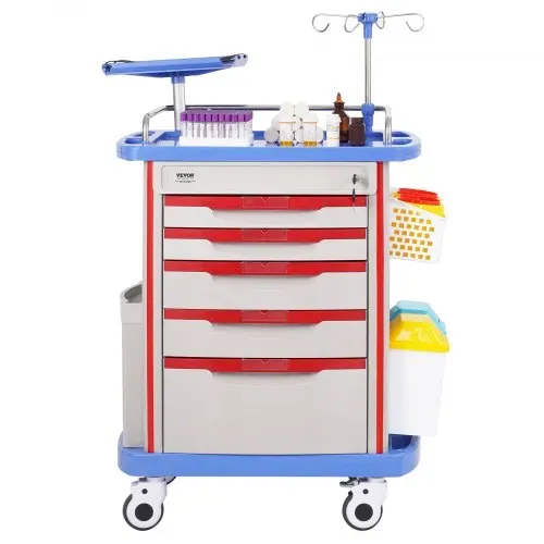 VEVOR Laborwagen Laborhilfswagen 5-stöckig, mobiler medizinischer Wagen aus PP-Material, mit 4 leisen Rädern & 5 Schubladen, Laborrollwagen Salonwagen für Labor, Klinik, Krankenhaus, Salon, Blau – Bild 8