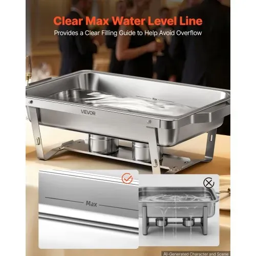 VEVOR Chafing Dish 3er-Set je 8,52 L Edelstahl Warmhaltebehälter für Buffets, Hochzeiten & Partys, Warme und Kalte Speisen Servieren, Brennstoffbehälter, 6 Behälter in Halber Größe, Faltbarer Ständer – Bild 4