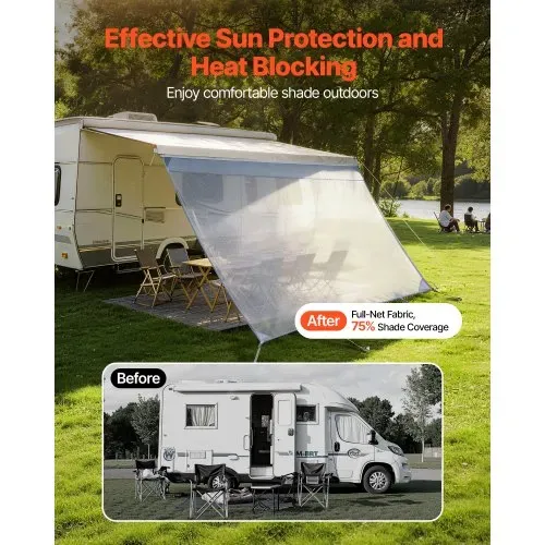 VEVOR Sonnenschutz (2 x 3,3 m) für Markisen (3,5 m), Markisen-Vorderwand aus Polyester-Netzgewebe, Doppelt Genähter & Atmungsaktiver Sichtschutz für Wohnmobil, Camping & Wohnwagen VEVOR Sonnenschutz (2 x 3,3 m) für Markisen (3,5 m), Markisen-Vorderwand aus Polyester-Netzgewebe, Doppelt Genähter & Atmungsaktiver Sichtschutz für Wohnmobil, Camping & Wohnwagen