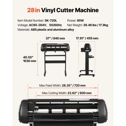 VEVOR Vinylschneidemaschine mit 72 cm max. Zufuhrbreite & Doppelklingen & LED-Anzeige, einstellbares Vinyl-Schneideplotter-Set mit Aufkleberbögen & Transferfolien & Signmaster-Software – Bild 6