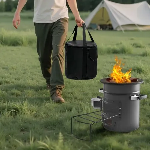 VEVOR Raketenofen, BBQ Rakete Holzofen mit Tragetasche, SPCC-Stahl, Doppeltür, zum Verbrennen von Zweigen, Stöcken oder Holzkohle zum Outdoor Kochen, Camping Outdoor-Campingkocher, Campinggrill – Bild 7