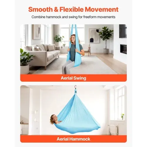 VEVOR Aerial Yoga Hängematte, max. Tragkraft 136,07 kg, Yoga-Schaukel mit Nylongewebe & Daisy Rope & PE-Reißverschlusstasche, Gymnastikschaukeln Doppelfunktion Anti-Gravity-Übungen Blau – Bild 3