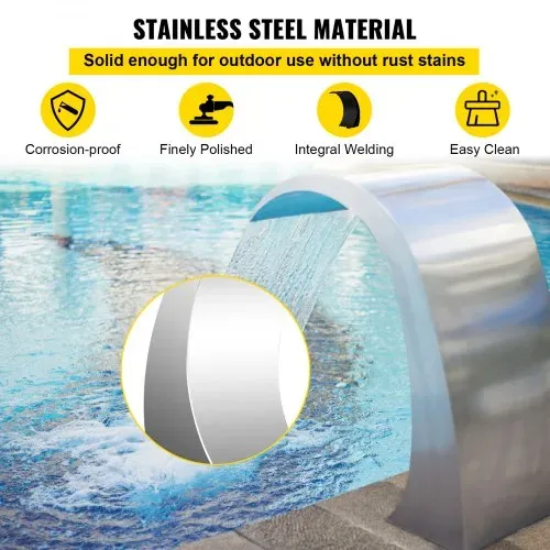 VEVOR Schwalldusche Pool 30 x 60 x 45 cm Schwallbrause, Grau Pool Wasserschwall, Edelstahl Schwimmbad Poolfontäne, Gartenteich Dekoration Brunnen, Konstanter Wasserfluss, Gebogenes Design – Bild 2