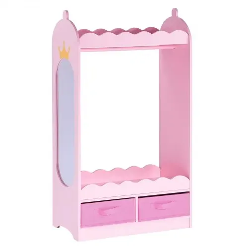 VEVOR Kinderkleiderschrank 604x339x1080mm, Kindergarderobe mit Spiegel Kleiderstange Ablagen, Verkleidungsschrank aus MDF mit Stoffschubladen für Mädchen, Kinderschrank für Kostüme Schlafzimmer, Rosa – Bild 8