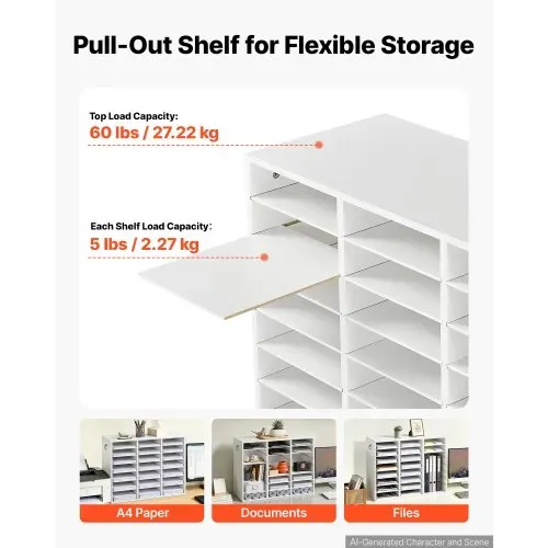 VEVOR Dokumentenablage Holz Schreibtisch Organizer mit 24 Fächern Weiß, Ablagefach für Standard-A4-Dokumente Akten & Papiere, mit Verstellbaren Einlegböden für Büro, Zuhause & Klassenzimmer, MDF – Bild 3
