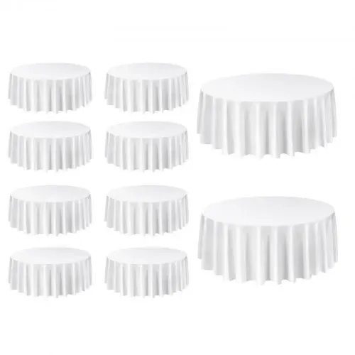 VEVOR 10 Stk. runde Tischdecken Tischwäsche 3048 mm, knitterfreier Tischdeckenschutz, maschinenwaschbares Tischtuch aus Polyestergewebe für Partys Hochzeiten Bankette formelle Veranstaltungen, Weiß – Bild 10