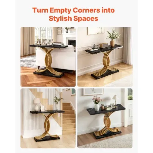 VEVOR Konsolentisch Eingangtisch hinter dem Sofa (100 x 30 x 81 cm / L x B x H), rechteckiger Beistelltisch aus MDF + Stahlrohre für Flur Schlafzimmer Wohnzimmer Foyer, Flurtisch Golden – Bild 6
