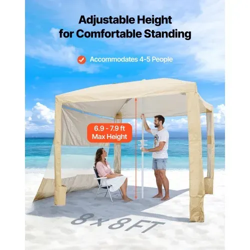 VEVOR Strand-Cabana, 2,4 x 2,4 m Strandüberdachung mit Seitenwand, UPF 50+ Sonnenschutz, Strandpavillon mit Sandsäcken, höhenverstellbarer & tragbarer Sonnenschutz für Familie und Freunde, Khaki VEVOR Strand-Cabana, 2,4 x 2,4 m Strandüberdachung mit Seitenwand, UPF 50+ Sonnenschutz, Strandpavillon mit Sandsäcken, höhenverstellbarer & tragbarer Sonnenschutz für Familie und Freunde, Khaki