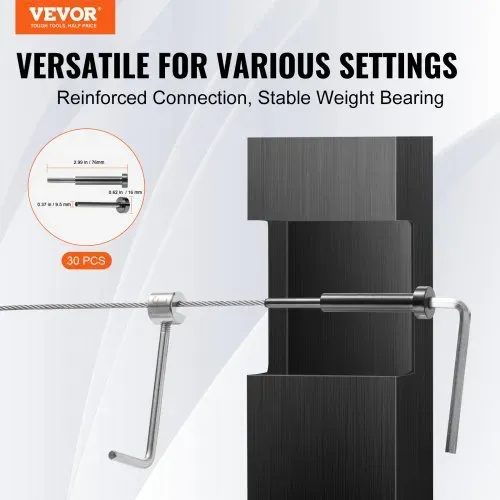 VEVOR 30er-Pack unsichtbares Kabelgeländer-Set, T316 Edelstahl 1/8″ unsichtbare Aufnahme und Gesenkbolzenende für Kabelgeländer, Gesenkspanner 1/8″ für Holz-/Metallpfosten, Kabelgeländer-Hardware, sch VEVOR 30er-Pack unsichtbares Kabelgeländer-Set, T316 Edelstahl 1/8″ unsichtbare Aufnahme und Gesenkbolzenende für Kabelgeländer, Gesenkspanner 1/8″ für Holz-/Metallpfosten, Kabelgeländer-Hardware, sch