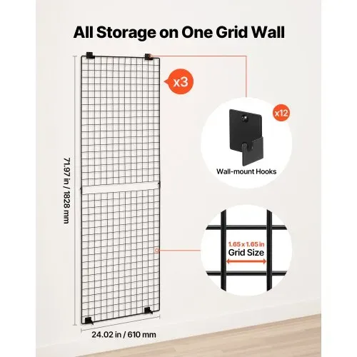 VEVOR Gitterwandpaneele Gitterwand 610 x 11 x 1828 mm 3 Stk. Wandgitter wandmontiertes Kunstausstellungsregal aus Karbonstahl, Fotowand Memoboard für Dekoration Lagerung Anschlagtafel Schwarz VEVOR Gitterwandpaneele Gitterwand 610 x 11 x 1828 mm 3 Stk. Wandgitter wandmontiertes Kunstausstellungsregal aus Karbonstahl, Fotowand Memoboard für Dekoration Lagerung Anschlagtafel Schwarz