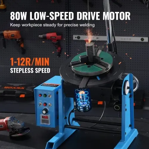 VEVOR Schweißdrehtisch 80 W Schweißpositionierer 1-12 U/min Manipulator 30 kg(Horizontal)/15 kg(vertikal) Drehtisch 0–90° Neigungswinkel KD200-Dreibackenfutter zum Schneiden, Schleifen, Montieren – Bild 3