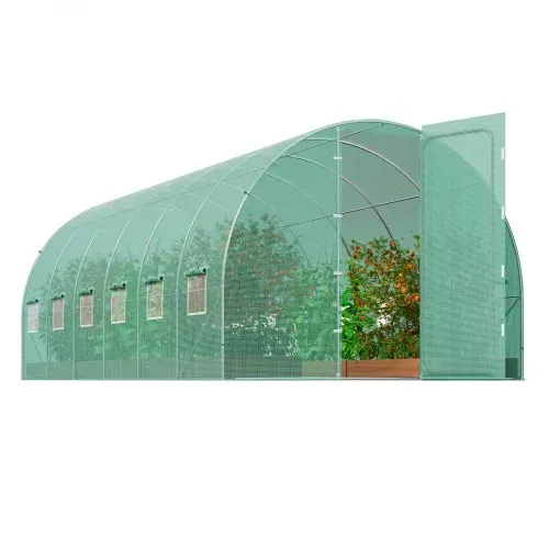 VEVOR begehbares Tunnel-Gewächshaus, 6,8 x 2,3 x 2,3 m, Foliengewächshaus-Tunnel, Pflanzen-Gewächshaus mit verzinktem Stahlrahmen, grüner PE-Abdeckung, Schwingtür und 12 Rollfenstern für den Außenbereich – Bild 8