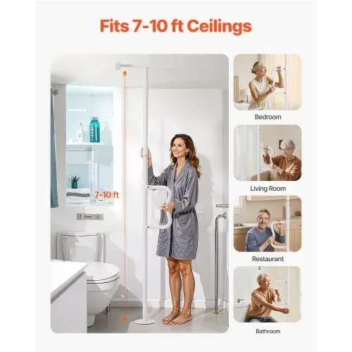 VEVOR Sicherheitsstange vom Boden bis zur Decke, Haltegriff fürs Badezimmer mit rutschfestem gebogenem Griff, 136 kg Tragkraft, für ältere Menschen, für Deckenhöhen von 214 bis 305 cm, weiß VEVOR Sicherheitsstange vom Boden bis zur Decke, Haltegriff fürs Badezimmer mit rutschfestem gebogenem Griff, 136 kg Tragkraft, für ältere Menschen, für Deckenhöhen von 214 bis 305 cm, weiß