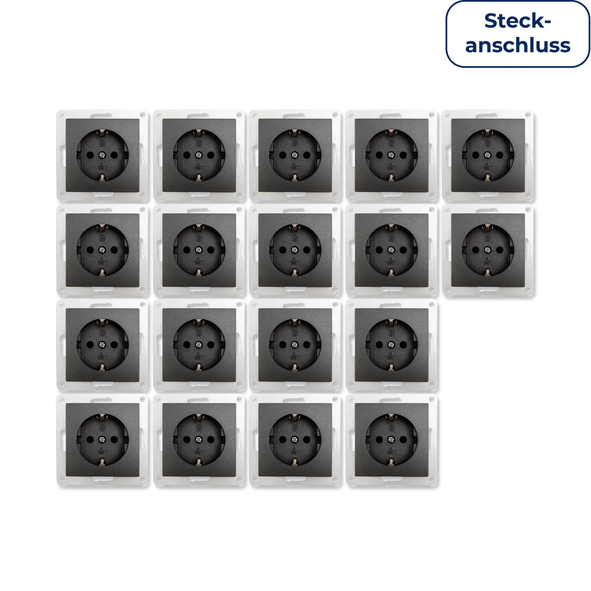 Schutzkontakt-Steckdose McPower “Flair“ 250V~/16A, UP, Steckanschluss, 18er-Pack Schutzkontakt-Steckdose McPower “Flair“ 250V~/16A, UP, Steckanschluss, 18er-Pack