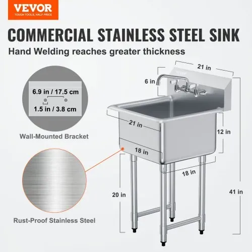VEVOR Edelstahl Spültisch Gewerbliche Spülbecken 533,4x457x1041mm Wasserhahn VEVOR Edelstahl Spültisch Gewerbliche Spülbecken 533,4x457x1041mm Wasserhahn