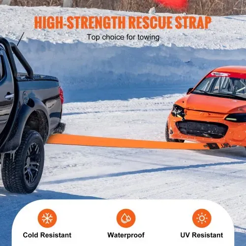VEVOR Abschleppgurt 101,6 mm x 9,1 m, 21092 kg Bruchfestigkeit, dreifach verstärkte Schlaufengurte, Abschleppen und Bergen im Gelände, extreme Wetterbeständigkeit, Schutzhüllen und Aufbewahrungstasche – Bild 4