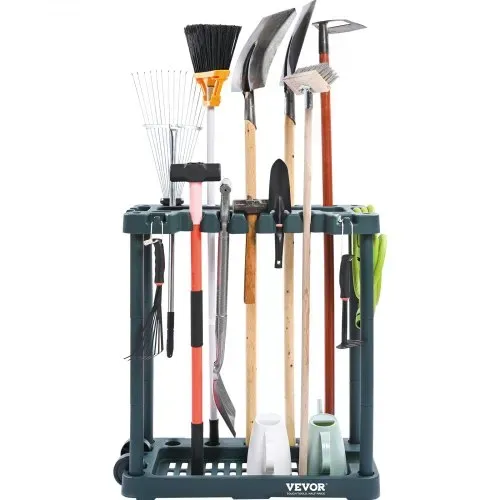 VEVOR Gartengeräte Ständer 75x35x82cm Gerätehalter Organizer PP Mehrzweck Gartengeräteaufbewahrungsregal 10 Werkzeugfächer Anti-Kipp-System Gartenwerkzeug Halter Besenhalter Garage Garten Zimmer – Bild 10