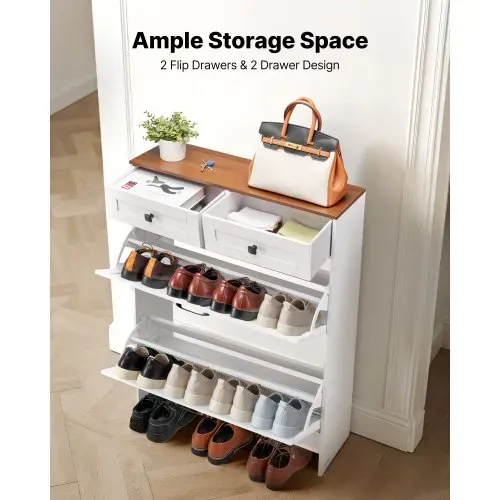 VEVOR Schuhschrank mit 2 Klappen & Kippschutz & Schubladen, platzsparender Schuhkipper, freistehender Schuhregal-Organizer für den Eingang Flur Wohnzimmer Veranda, Schuhregal 80x24x105 cm Weiß – Bild 2