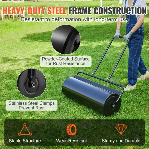 VEVOR Rasenwalze 990x300x1120mm Handwalze Eisen und Q235 Gartenwalze 61L Ackerwalze mit einem Wassereinlass Rasenroller Walze mit U-förmigen Griff Ideal für Gärten Bauernhöfe große Grünflächenparks – Bild 3