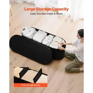 VEVOR faltbare Ottomane mit Stauraum (oval) Fußbank, klappbarer gepolsterter Sitzhocker bis 299,37 kg belastbar, 11 x 38 x 38 cm, Ottomanentruhe für Wohnzimmer Schlafzimmer, Flur, Schwarz VEVOR faltbare Ottomane mit Stauraum (oval) Fußbank, klappbarer gepolsterter Sitzhocker bis 299,37 kg belastbar, 11 x 38 x 38 cm, Ottomanentruhe für Wohnzimmer Schlafzimmer, Flur, Schwarz