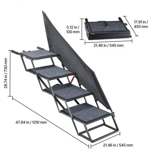 VEVOR Hundetreppe Auto Klappbar 4-Stufig, Extra Breite Hunderampe für Große Hunde mit Rutschfester Oberfläche, Einstiegshilfe für Auto, SUV, LKW, Hochbett, Sofa, Klapptreppe Tragkraft bis 180 kg – Bild 7