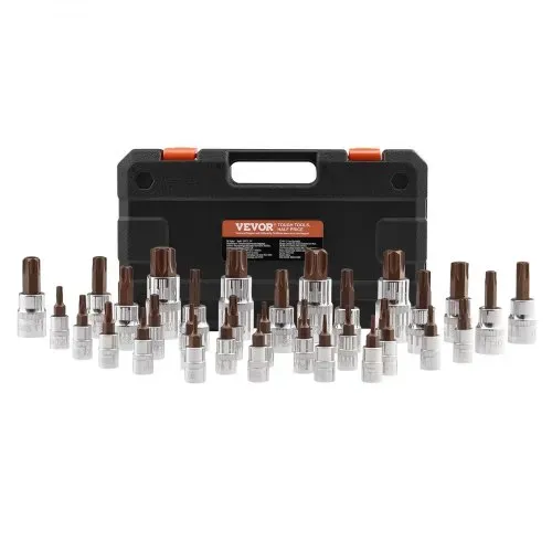 VEVOR Torx Bohrer Steckschlüsselsatz 34-tlg, massiver Stern & manipulationssicher T6-T70, S2-Legierungsstahl & Cr-V-Stahl, 1/4 & 3/8 & 1/2 Zoll Antriebe, mit Aufbewahrungskoffer, für Handbenutzung – Bild 8
