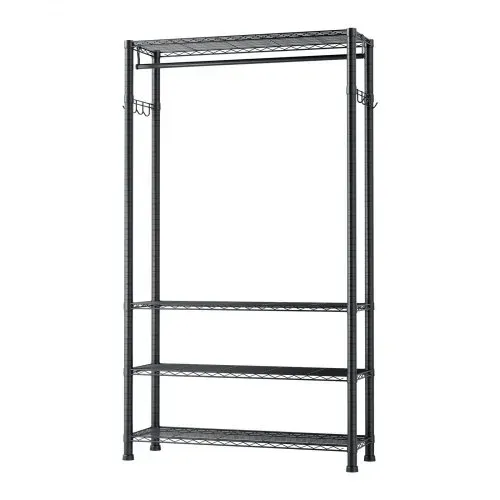 VEVOR Kleiderständer Garderobenständer (höhenverstellbar) aus Karbonstahl mit 1 Kleiderstange & 227 kg Tragkraft & 4 Regalen & 8 Haken, für Schlafzimmer Bekleidungsgeschäft Garderobe Flur – Bild 8