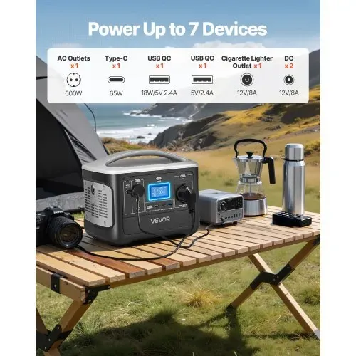 VEVOR Tragbare Powerstation, 600W Solargenerator, 493Wh LiFePO4-Akku-Backup mit 7 Ausgängen, Geeignet für Notfälle zu Hause, Camping im Freien, Wohnmobilreisen (Solarpanel NICHT Enthalten) – Bild 2