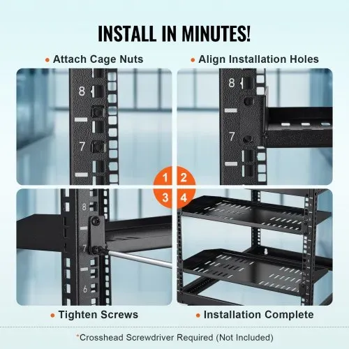 VEVOR 2 STK. 1U Server-Rack-Regal, 10"/254 mm Tiefe, 50 lbs maximale Tragkraft, belüftetes freitragendes oder wandmontiertes Rack-Regal mit Ablage, gute Luftzirkulation für 19" Netzwerkschrank oder Geräte-Rack – Bild 5