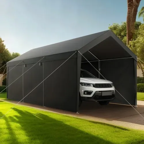 VEVOR Carport, 3,05x6,09x2,87 m Autoüberdachung, Zeltgarage mit abnehmbaren Seitenwänden & Tür, Garagenzelt Autounterstand, Autoüberdachung, UV-beständig, Ganzjahresschutz für Auto & Boot, grau – Bild 7