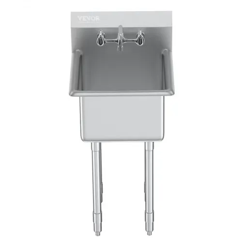 VEVOR Edelstahl Spültisch Gewerbliche Spülbecken 457 x 381 x 1041 mm, Spülbecken Edelstahl mit Wasserhahn 104 kg Tragfähigkeit, Edelstahlspüle Spülbecken Waschbecken Küche Freistehendes Spülbecken – Bild 9