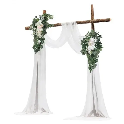 VEVOR Blumenset für Hochzeit Bogen, weiße Blumen für Traubogen mit Vorhängen (4er-Set) – 2 Blumenarrangements, 2 transparente Vorhänge, für Zeremoniensträuße, Empfangshintergrunddekoration – Bild 9