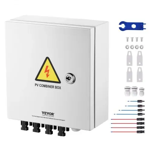 VEVOR PV-Combiner-Box, 4-String, Solar-Combiner-Box mit 15 A Nennstromsicherung, 63 A Leistungsschalter, Blitzableiter und Solaranschluss, Stahlgehäuse für On-/Off-Grid-Solarpanelsystem, IP65 – Bild 8