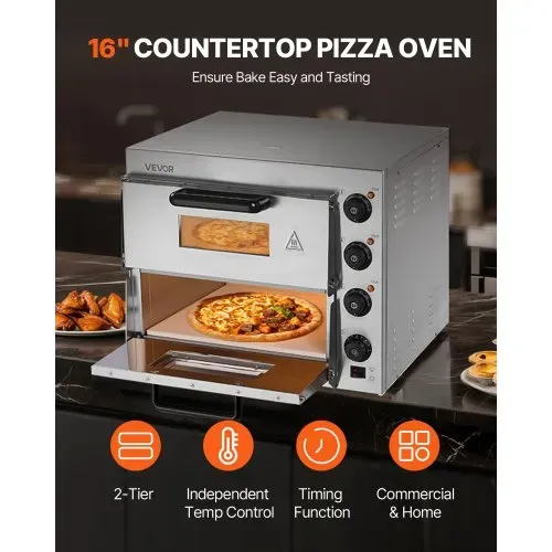 VEVOR Kommerzieller Pizzaofen für die Arbeitsplatte, 16-Zoll-Doppeldecker-Schichten, elektrischer Pizzaofen aus Edelstahl mit Stein und Griff, Mehrzweck-Pizzamaker für den Innenbereich zum Backen von Brezeln im Restaurant zu Hause VEVOR Kommerzieller Pizzaofen für die Arbeitsplatte, 16-Zoll-Doppeldecker-Schichten, elektrischer Pizzaofen aus Edelstahl mit Stein und Griff, Mehrzweck-Pizzamaker für den Innenbereich zum Backen von Brezeln im Restaurant zu Hause