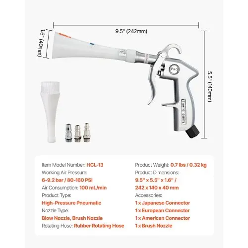VEVOR Druckluft Reinigungspistole, 6–9,2 Bar Waschpistole mit 2 Düsensätzen, 360° drehbare Düse für gründliche Reinigung, Autoreinigungspistole, kompatibel mit 1/4 NPT-Luftkompressor – Bild 6