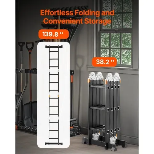VEVOR Mehrzweckleiter, 7-in-1-Multifunktionsleiter, A-Rahmen mit 3 Stufen und Gerüstbrett, Teleskopleiter, Leitergerüst 3550 mm, robuste Leiter, 150 kg Tragkraft, für den Außenbereich zu Hause – Bild 4