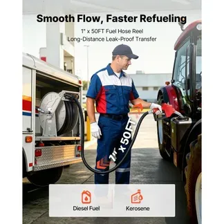 VEVOR Kraftstoffschlauchtrommel 15 m, Industrieller Ölschlauchaufroller mit 20 Bar 1-Zoll-NBR-Schlauch Zapfpistole & Automatischer Rückwicklung, Einziehbarer Schlauch-Abroller für Diesel & Kerosin VEVOR Kraftstoffschlauchtrommel 15 m, Industrieller Ölschlauchaufroller mit 20 Bar 1-Zoll-NBR-Schlauch Zapfpistole & Automatischer Rückwicklung, Einziehbarer Schlauch-Abroller für Diesel & Kerosin