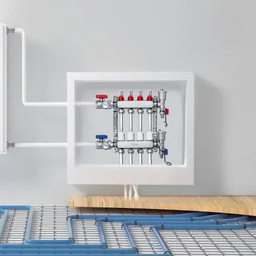 VEVOR 4-Zweig-Wärmeverteilungsverteiler, 1/2-Zoll-PEX-Rohrverteiler, Edelstahl-PEX-Verteiler für hydronische Fußbodenheizung, Wärmeverteilungs-PEX-Verteilersatz mit 1/2-Zoll-Adaptern im Lieferumfang enthalten – Bild 7