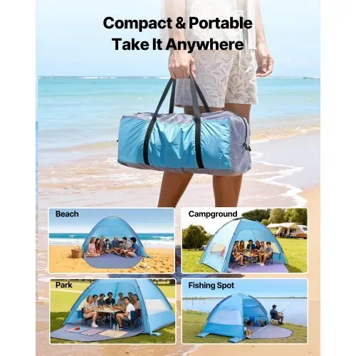 VEVOR Strandmuschel Sonnenschutz für 8 Personen, UPF 50+ Schutz, Tragbares Strandzelt mit Tragetasche & Bodenverankerungen, Leichter Strandsonnenschirm für Camping Angeln Picknick, Sonnenzelt – Bild 5